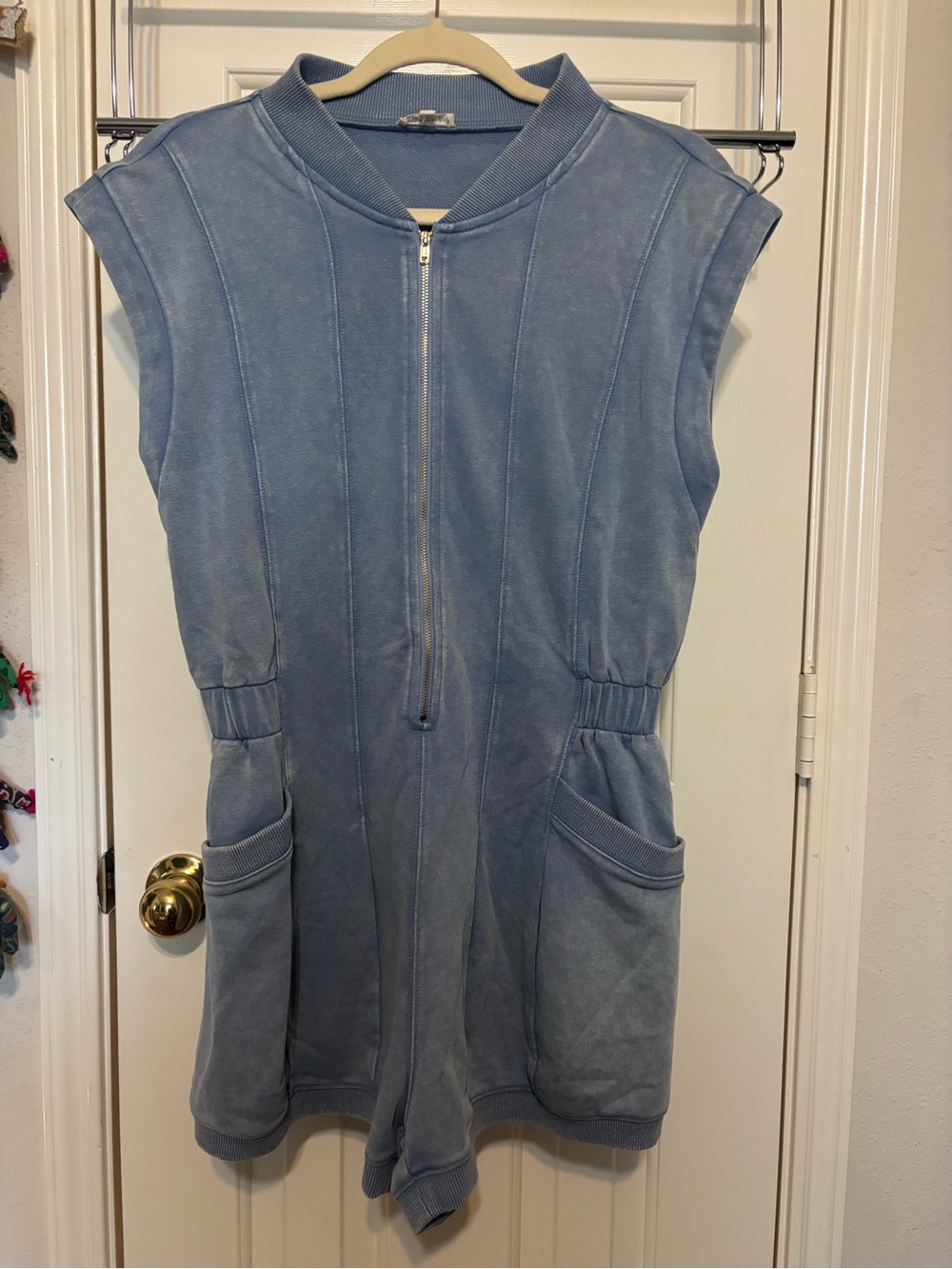 JODIFL Light Blue Sleeveless Zip Romper with Pockets